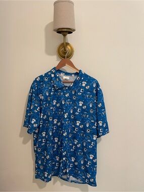 Men's Blue Short-Sleeve Polo with All-Over Sports Print